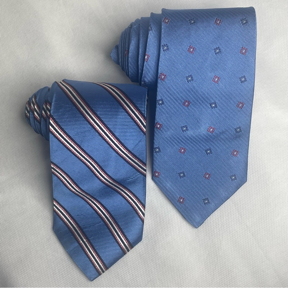 Brooks Brothers Pure Repp Silk Tie Lot (2) Blue Collegiate Stripe Prep Necktie
